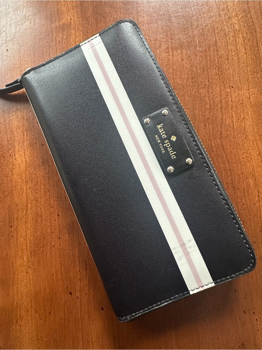 kate spade Black Zip-Around Wallet with Gold Hardware